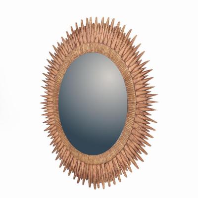 Line Vautrin A large pink glass and resin convex mirror in a Soleil Pointes style 