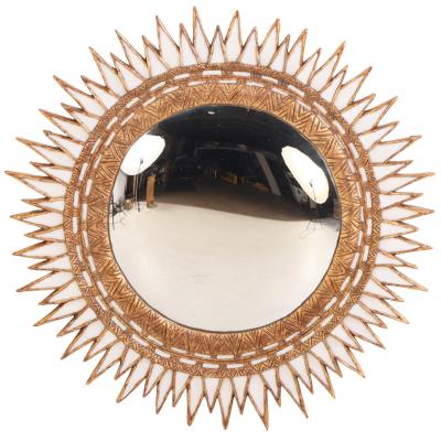 Line Vautrin An Ivory Glass Resin Convex Mirror in the manner of Line Vautrin
