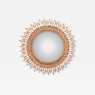 Line Vautrin An Ivory Glass Resin Convex Mirror in the manner of Line Vautrin