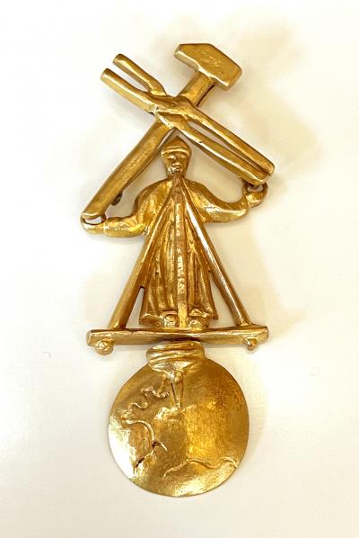 Line Vautrin Articulated Gilt Bronze Brooch Le Travail Dominant le Mond by Line Vautrin
