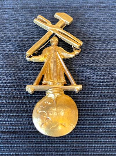 Line Vautrin Articulated Gilt Bronze Brooch Le Travail Dominant le Mond by Line Vautrin