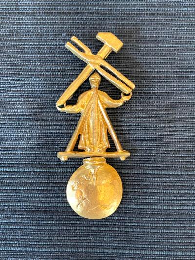 Line Vautrin Articulated Gilt Bronze Brooch Le Travail Dominant le Mond by Line Vautrin