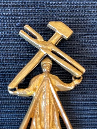 Line Vautrin Articulated Gilt Bronze Brooch Le Travail Dominant le Mond by Line Vautrin