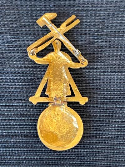 Line Vautrin Articulated Gilt Bronze Brooch Le Travail Dominant le Mond by Line Vautrin