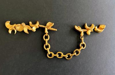 Line Vautrin Bespoken Large French Bronze Chatelain Link Brooch Line Vautrin