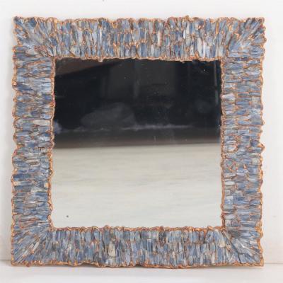 Line Vautrin Blue Kianyte gilt resin wall mirror in manner of Line Vautrin Contemporary 