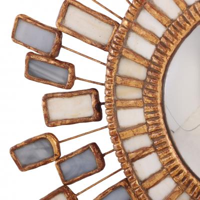 Line Vautrin Blue and Cream Glass and Resin Convex Mirror in the Manner of Line Vautrin 
