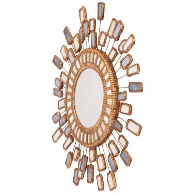Line Vautrin Blue and Cream Glass and Resin Convex Mirror in the Manner of Line Vautrin 