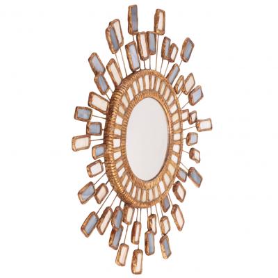 Line Vautrin Blue and Cream Glass and Resin Convex Mirror in the Manner of Line Vautrin 