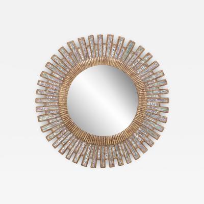 Line Vautrin Blue ripple glass and resin geometric form mirror in the manner of Line Vautrin 