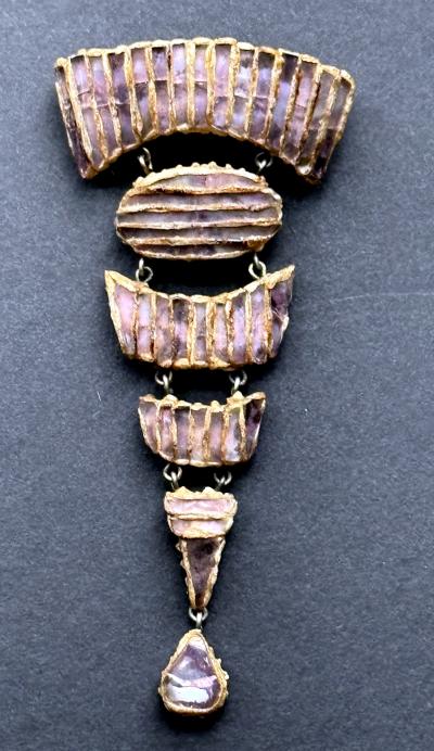 Line Vautrin French Articulate Talosel Brooch with Glass Inlay by Line Vautrin Branded