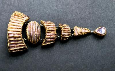 Line Vautrin French Articulate Talosel Brooch with Glass Inlay by Line Vautrin Branded
