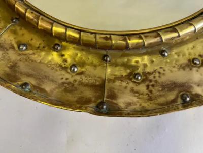 Line Vautrin French Mid Century Modern Craftsman Round Brass Copper Mirror Paris 1970