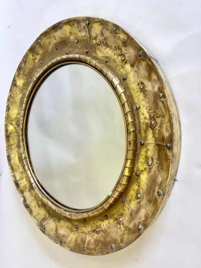 Line Vautrin French Mid Century Modern Craftsman Round Brass Copper Mirror Paris 1970