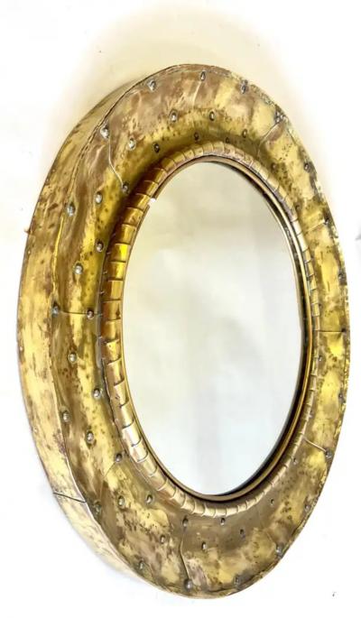 Line Vautrin French Mid Century Modern Craftsman Round Brass Copper Mirror Paris 1970