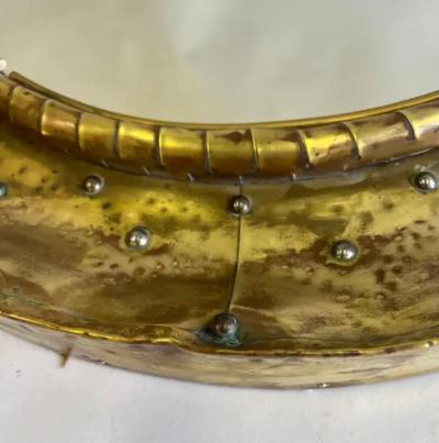 Line Vautrin French Mid Century Modern Craftsman Round Brass Copper Mirror Paris 1970