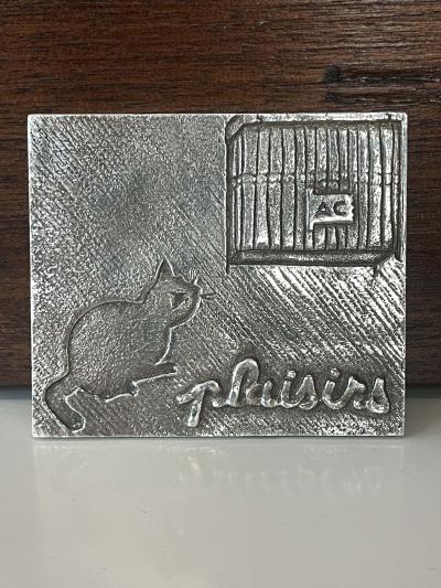 Line Vautrin French Silvered Bronze Paperweight Line Vautrin