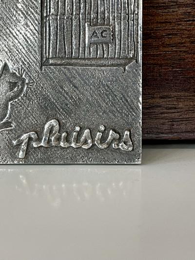 Line Vautrin French Silvered Bronze Paperweight Line Vautrin