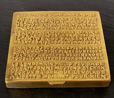 Line Vautrin Gilded Bronze Box with Poem by French Art Jeweler Line Vautrin