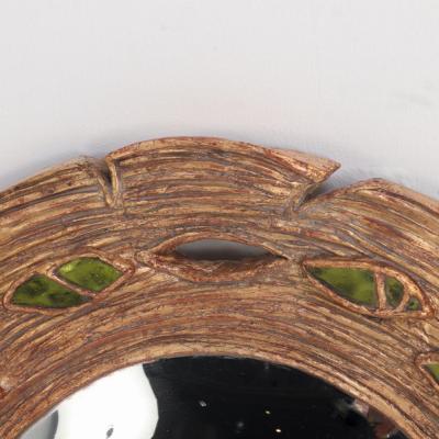 Line Vautrin Green glass and resin convex mirror in the manner of Line Vautrin Contemporary 