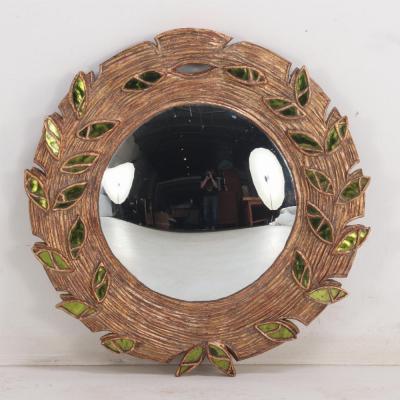 Line Vautrin Green glass and resin convex mirror in the manner of Line Vautrin Contemporary 