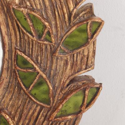 Line Vautrin Green glass and resin convex mirror in the manner of Line Vautrin Contemporary 