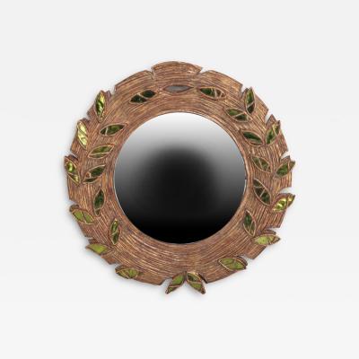 Line Vautrin Green glass and resin convex mirror in the manner of Line Vautrin Contemporary 