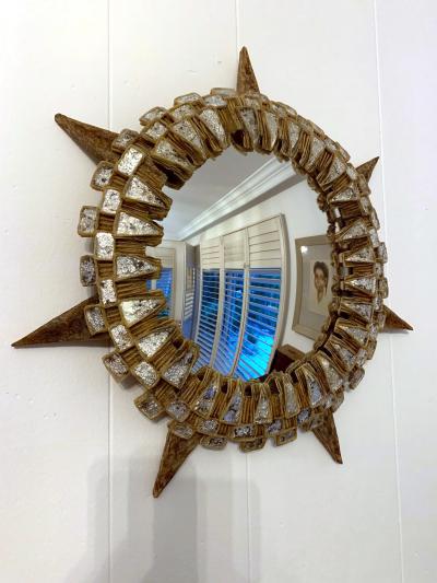 Line Vautrin Large French Tudor Wall Mirror by Line Vautrin