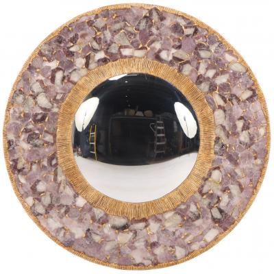 Line Vautrin Large Violet Mica and Gilt Resin Convex Wall Mirror Contemporary