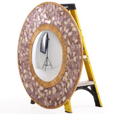 Line Vautrin Large Violet Mica and Gilt Resin Convex Wall Mirror Contemporary