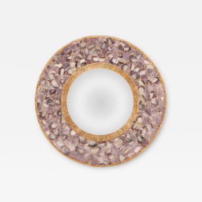 Line Vautrin Large Violet Mica and Gilt Resin Convex Wall Mirror Contemporary