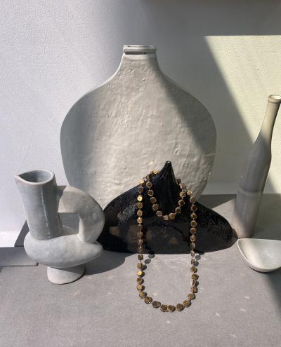 Line Vautrin Line Vautrin Gold Talosel Resin and Gold Mirror Double Necklace France c1960