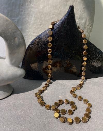 Line Vautrin Line Vautrin Gold Talosel Resin and Gold Mirror Double Necklace France c1960