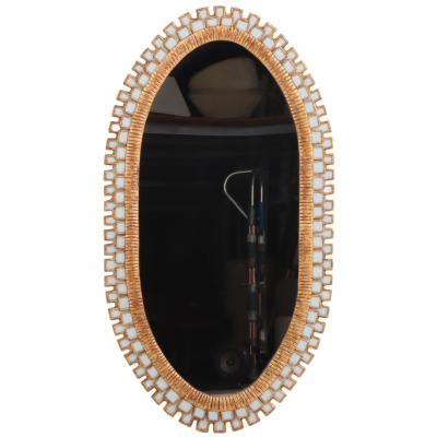 Line Vautrin Oval Gilt Resin and Blue Glass Mirror in the Manner of Line Vautrin