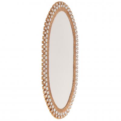 Line Vautrin Oval Gilt Resin and Blue Glass Mirror in the Manner of Line Vautrin