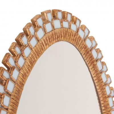 Line Vautrin Oval Gilt Resin and Blue Glass Mirror in the Manner of Line Vautrin