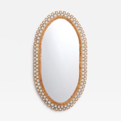 Line Vautrin Oval Gilt Resin and Blue Glass Mirror in the Manner of Line Vautrin