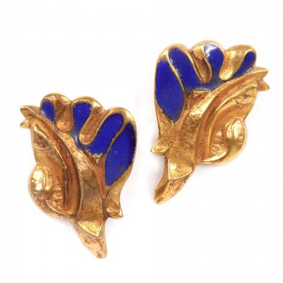 Line Vautrin Pair of Bronze and Enamel Earrings Line Vautrin