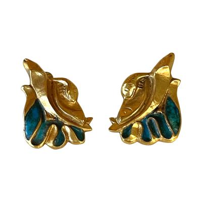 Line Vautrin Pair of Bronze and Enamel Earrings Line Vautrin