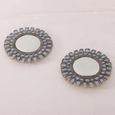 Line Vautrin Pair of blue glass and resin sunburst mirrors after Line Vautrin Contemporary 