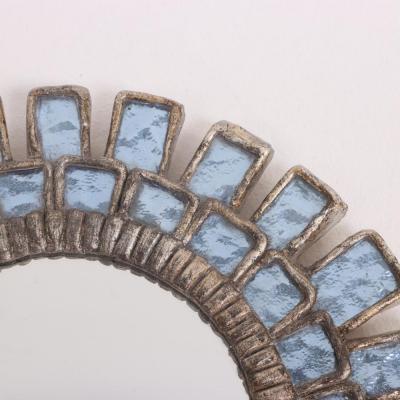 Line Vautrin Pair of blue glass and resin sunburst mirrors after Line Vautrin Contemporary 