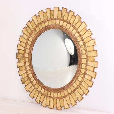 Line Vautrin Rare 59 gold gilt glass geometric mirror in the manner of Line Vautrin 