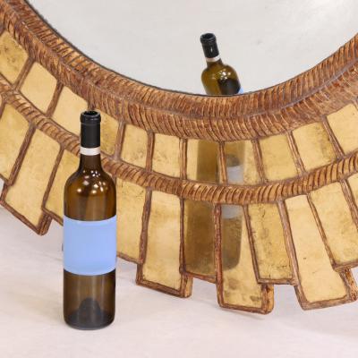 Line Vautrin Rare 59 gold gilt glass geometric mirror in the manner of Line Vautrin 