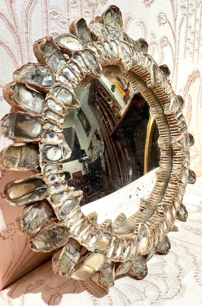 Line Vautrin Rare Mirrored Glass and Talosel Resin Gribiche Mirror by Line Vautrin