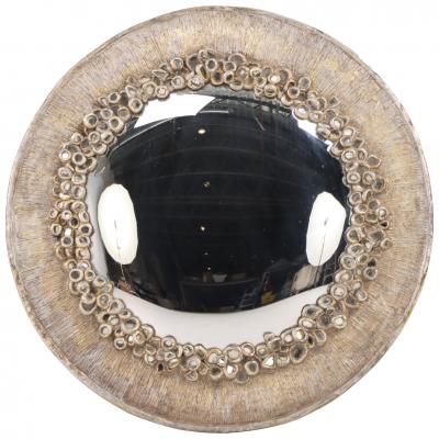 Line Vautrin Silvered Resin and Old Glass Convex Mirror in the Manner of Line Vautrin 