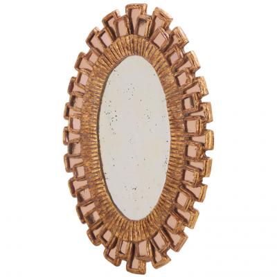 Line Vautrin Small Oval Gilt Resin and Pink Glass Mirror in the Manner of Line Vautrin