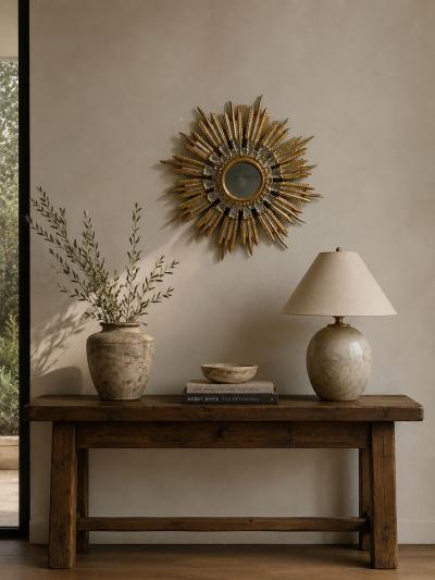 Line Vautrin Style Sunburst Mirror Clayed Gilt Mirror France 1960s