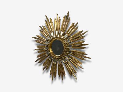 Line Vautrin Style Sunburst Mirror Clayed Gilt Mirror France 1960s