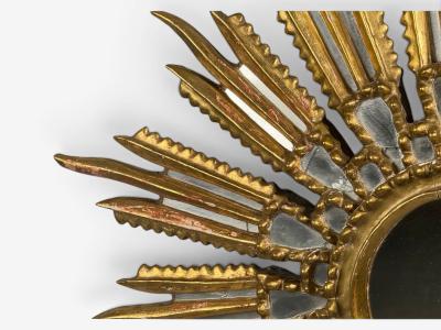 Line Vautrin Style Sunburst Mirror Clayed Gilt Mirror France 1960s