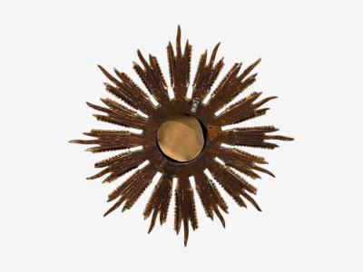 Line Vautrin Style Sunburst Mirror Clayed Gilt Mirror France 1960s